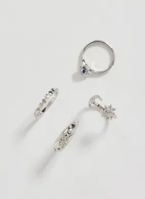 Conjunto 4 Anéis Prateados Místicos