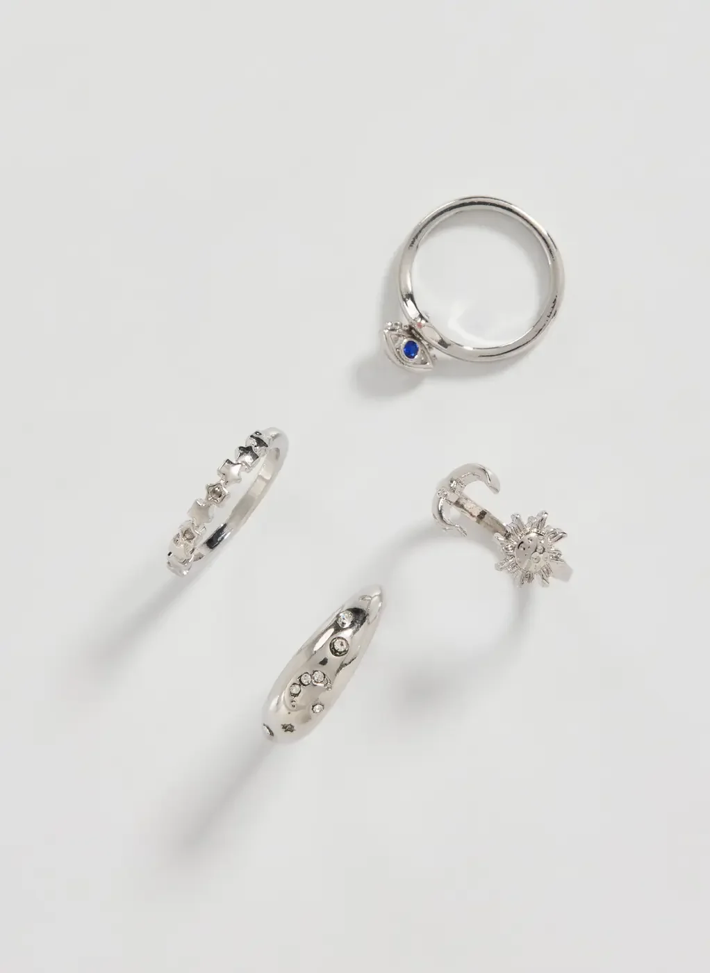 Conjunto 4 Anéis Prateados Místicos