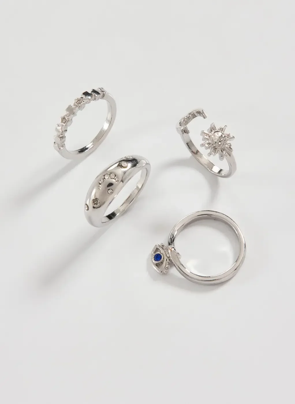 Conjunto 4 Anéis Prateados Místicos