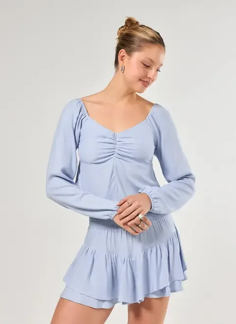 Saia Babados Azul Claro