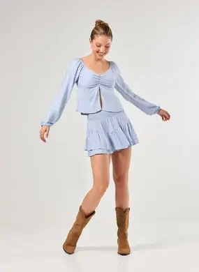 Saia Babados Azul Claro