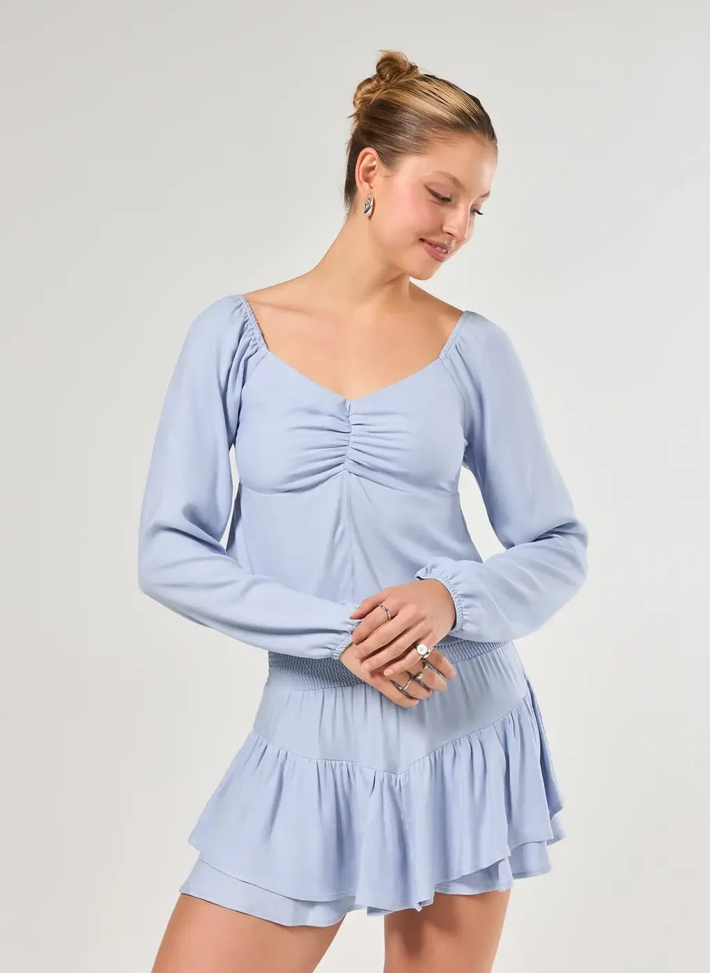 Blusa Manga Longa Recorte Frontal