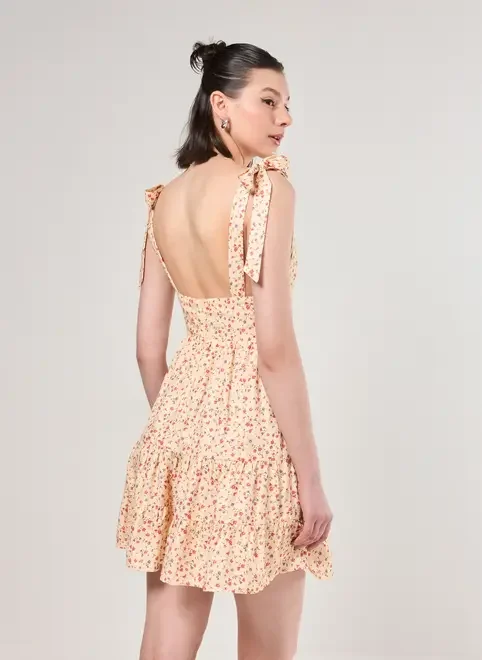 Vestido Laços Amarelo Manteiga Florzinhas