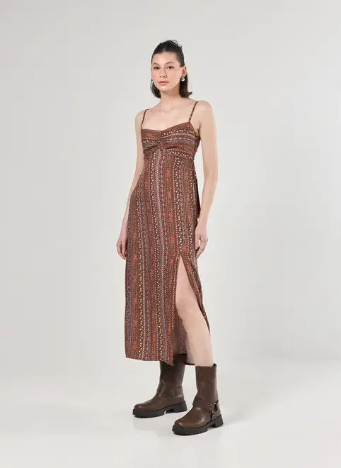 Vestido Marrom Estampa Boho