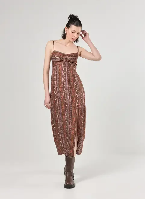 Vestido Marrom Estampa Boho
