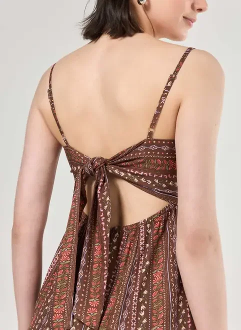 Vestido Marrom Estampa Boho