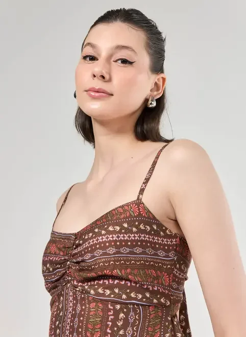 Vestido Marrom Estampa Boho