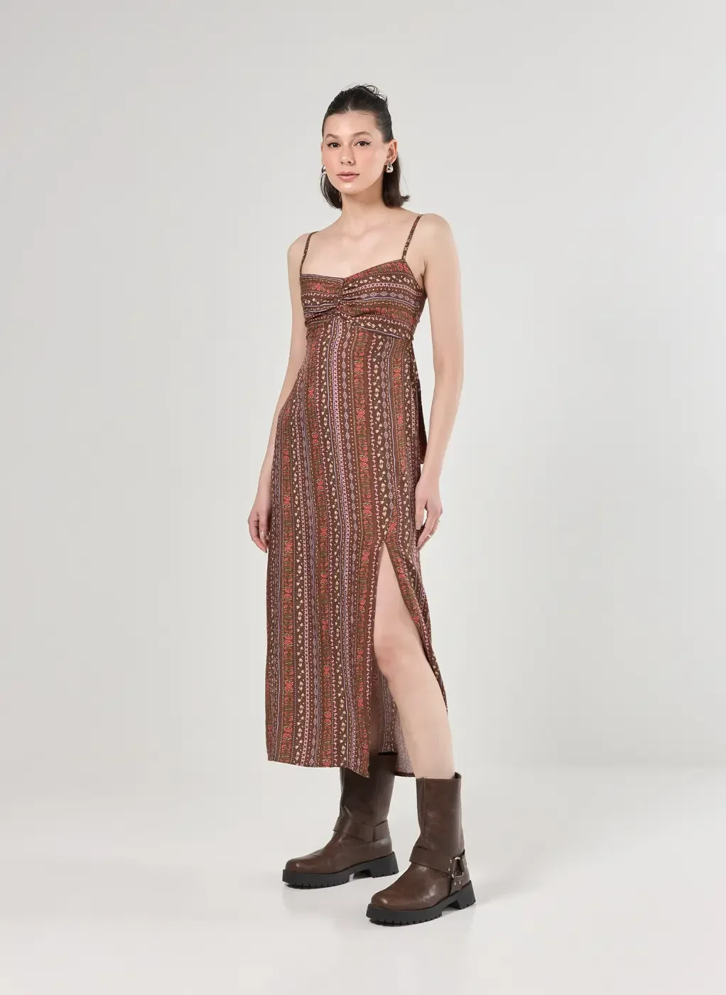 Vestido Marrom Estampa Boho