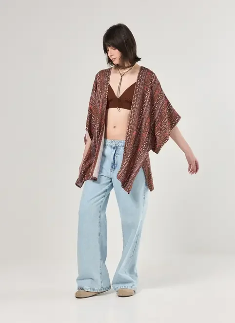 Kimono Marrom Estampa Boho