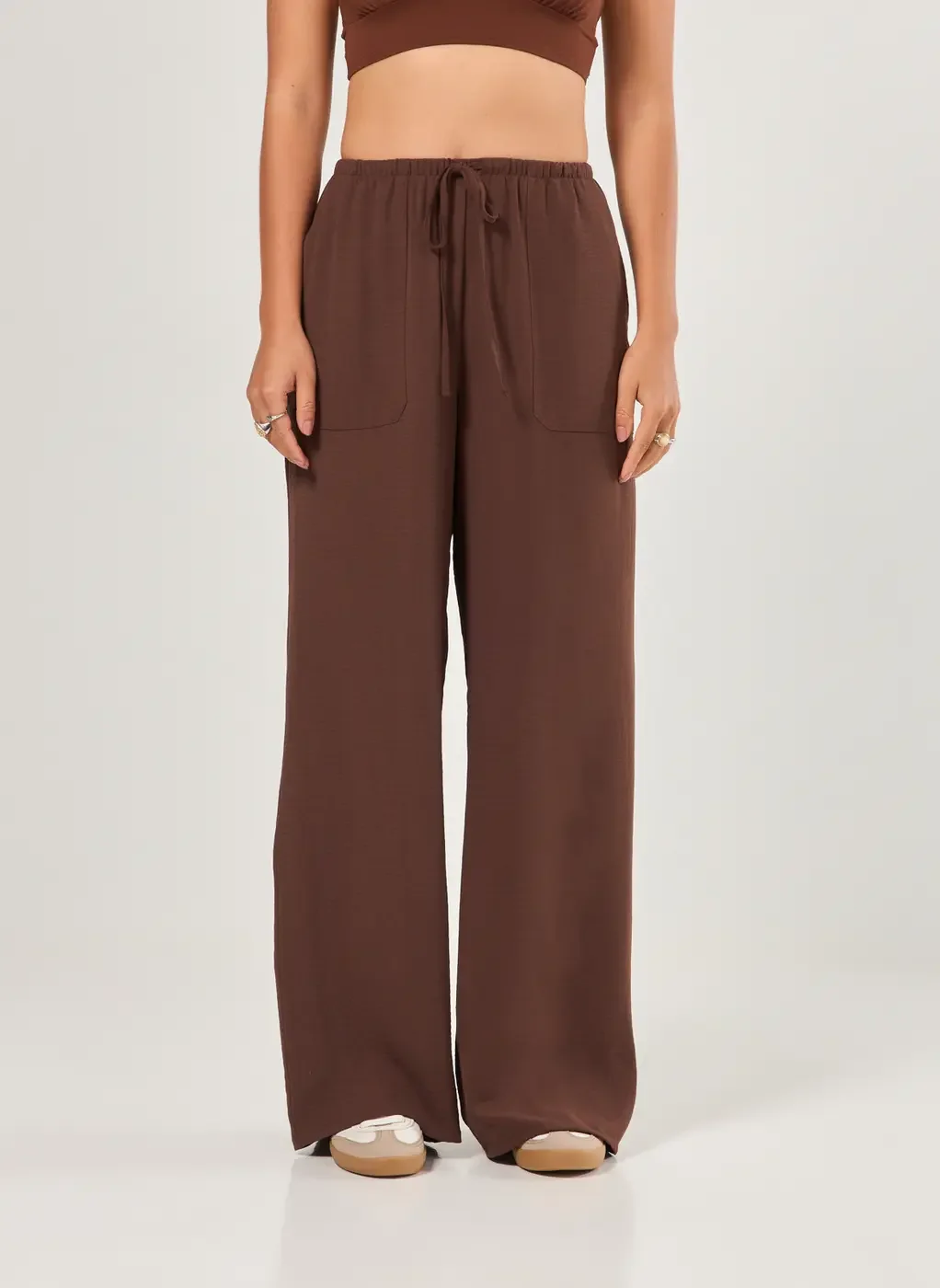 Calça Wide Leg Fluida Marrom