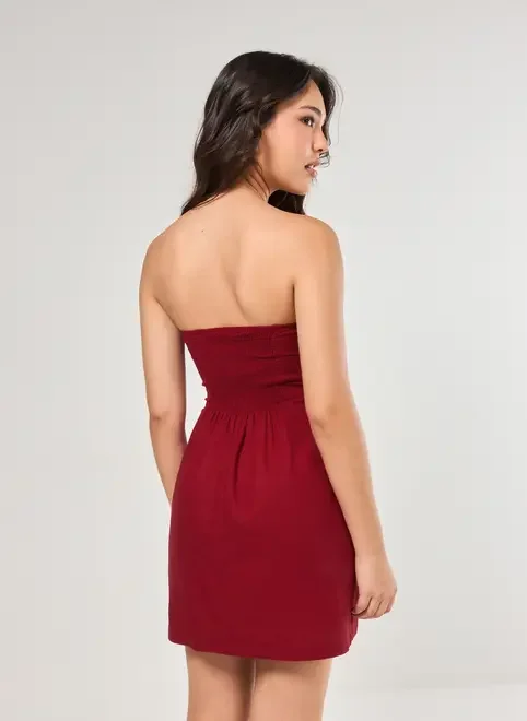 Vestido Curto Linho Amarrações Laterais