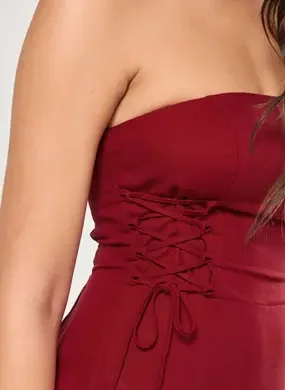 Vestido Curto Linho Amarrações Laterais