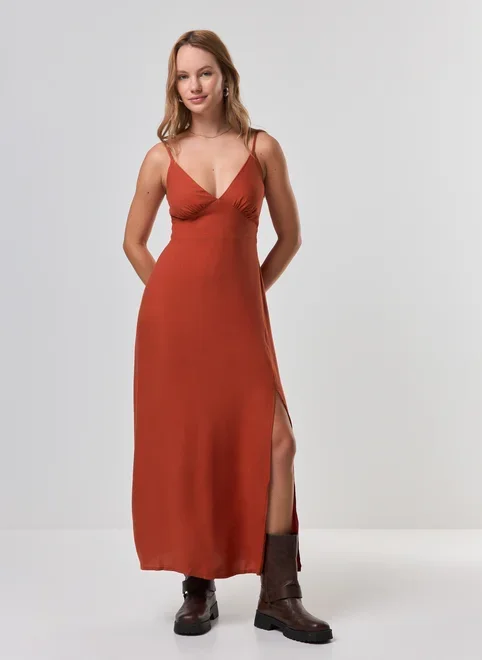 Vestido Midi Decote V Alcinha