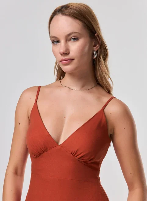 Vestido Midi Decote V Alcinha