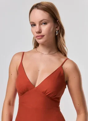 Vestido Midi Decote V Alcinha