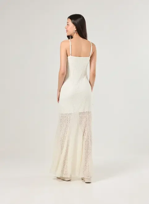 Vestido Midi Off-White Renda