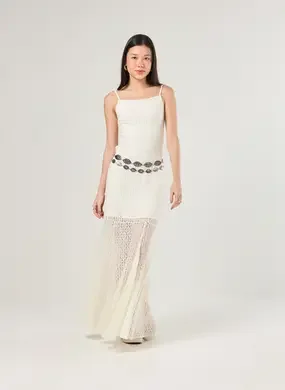 Vestido Midi Off-White Renda