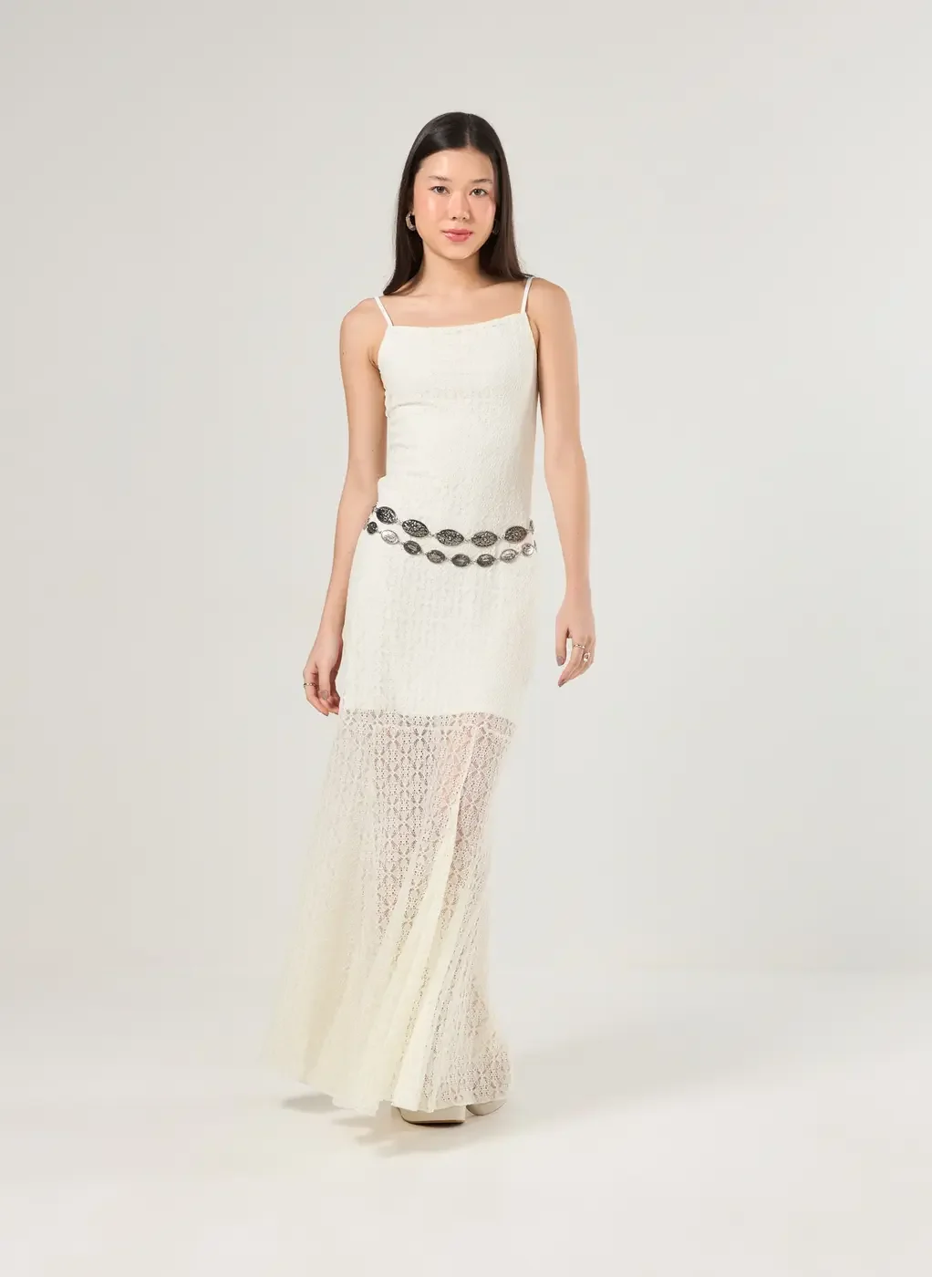 Vestido Midi Off-White Renda