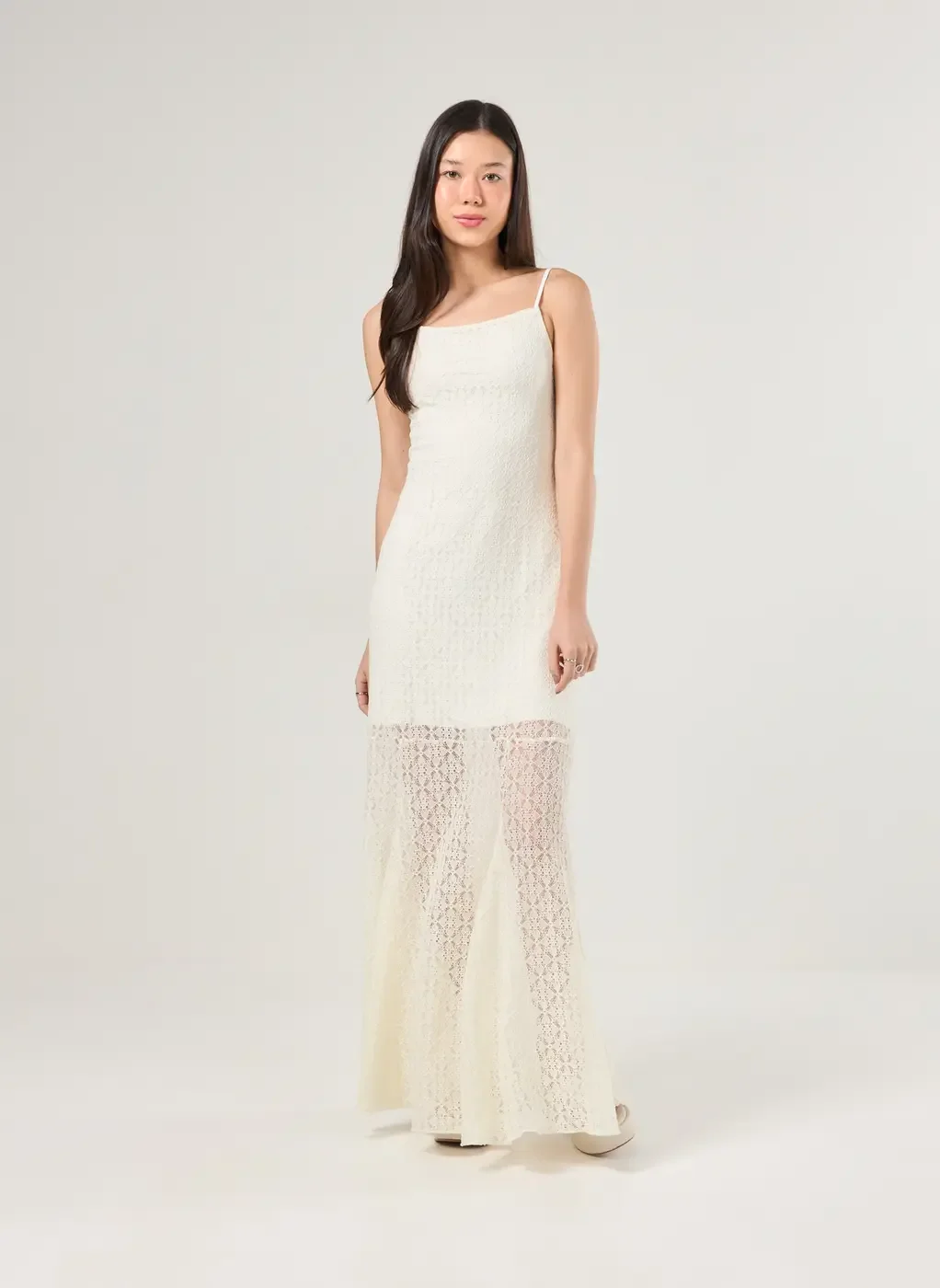 Vestido Midi Off-White Renda