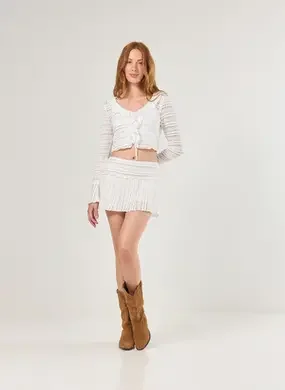 Saia Curta Branca Renda E Babados