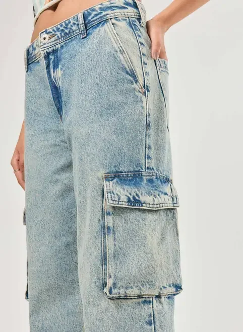 Calça Jeans Cargo Cintura Baixa