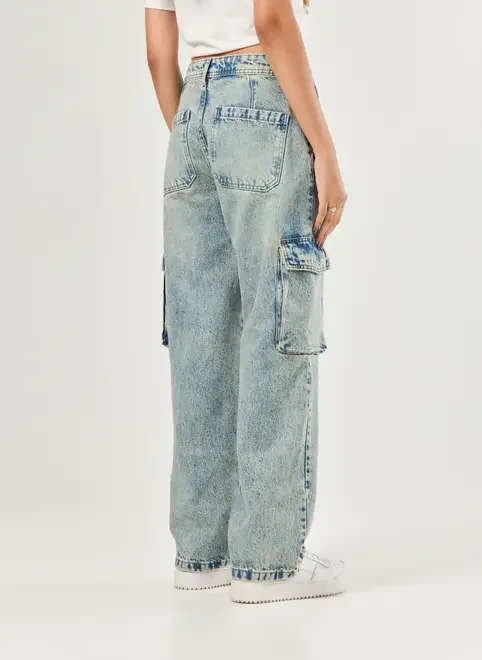 Calça Jeans Cargo Cintura Baixa