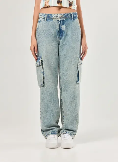 Calça Jeans Cargo Cintura Baixa