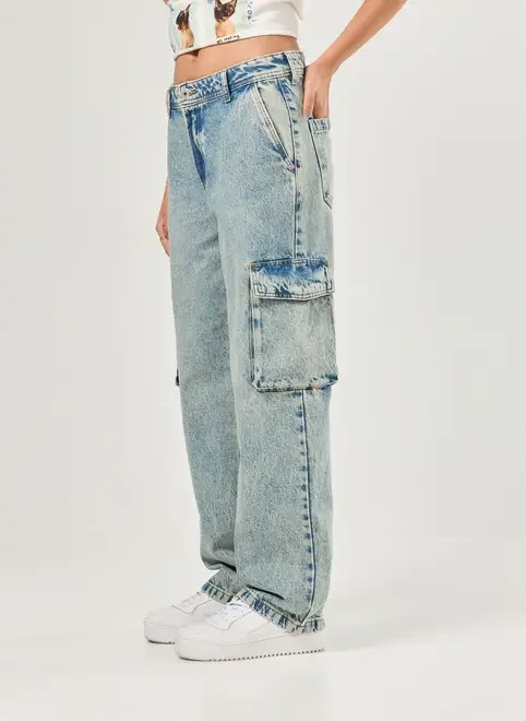 Calça Jeans Cargo Cintura Baixa