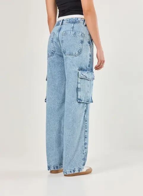 Calça Jeans Cargo Cintura Baixa