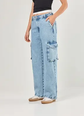 Calça Jeans Cargo Cintura Baixa