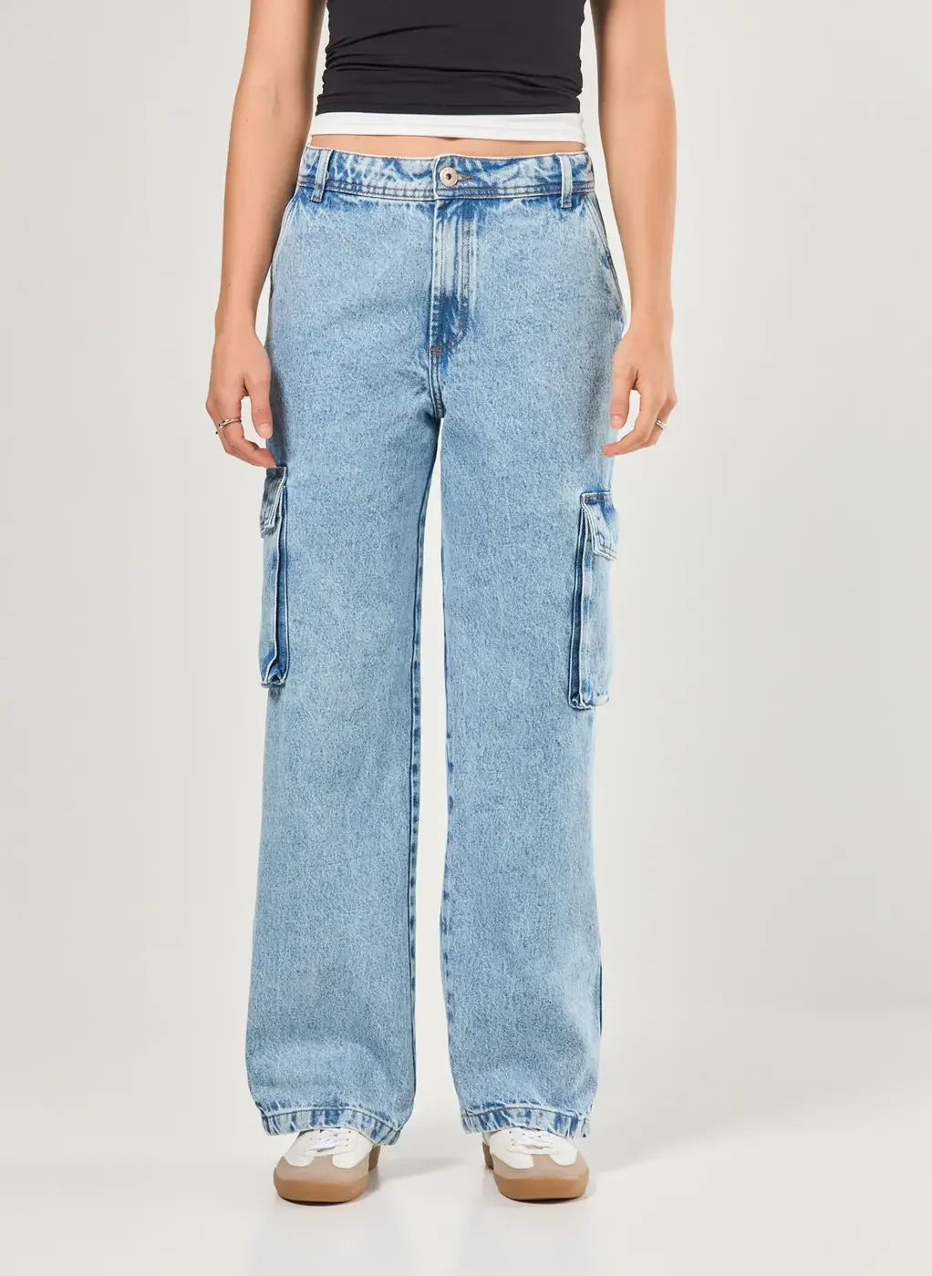 Calça Jeans Cargo Cintura Baixa