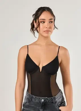 Body Tule Preto Costas Abertas