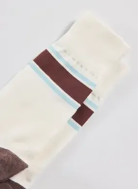 Meia Off-White Listra Marrom