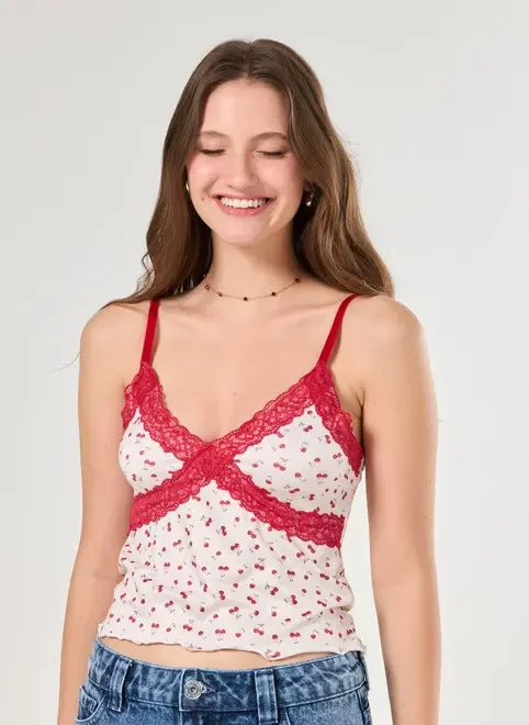 Regata Renda Vermelha Cerejinhas