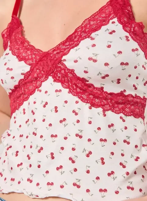 Regata Renda Vermelha Cerejinhas