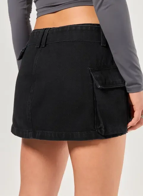 Saia Jeans Cintura Baixa Cargo Com Cinto