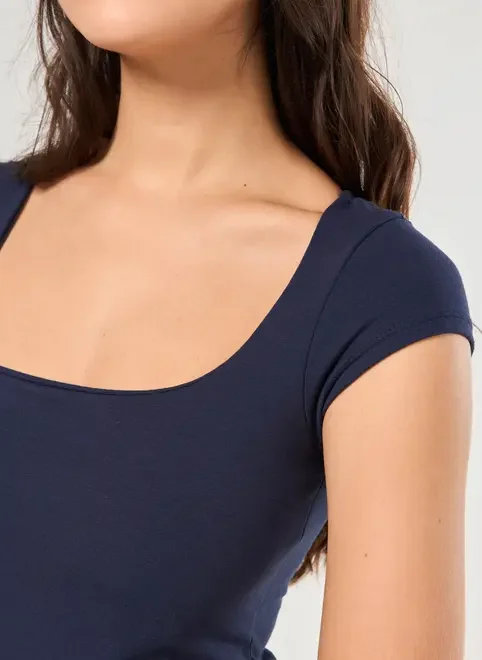 Vestido Curto Em Malha Azul-Marinho