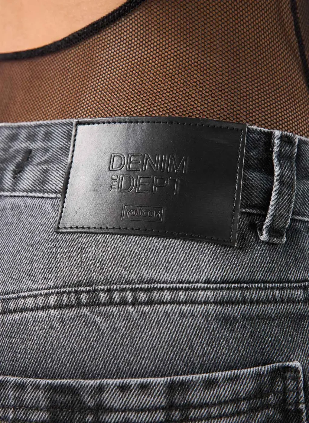 Calça Wide Leg Jeans Preto Com Lavagem