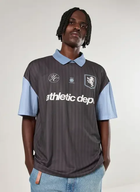 Camiseta Oversized Polo Esportiva Cinza E Azul