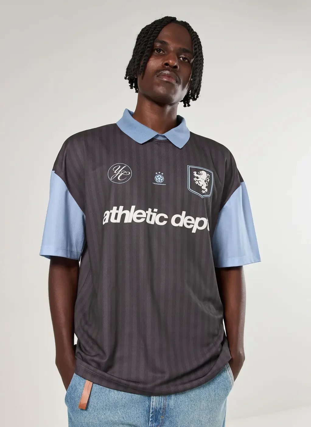 Camiseta Oversized Polo Esportiva Cinza E Azul