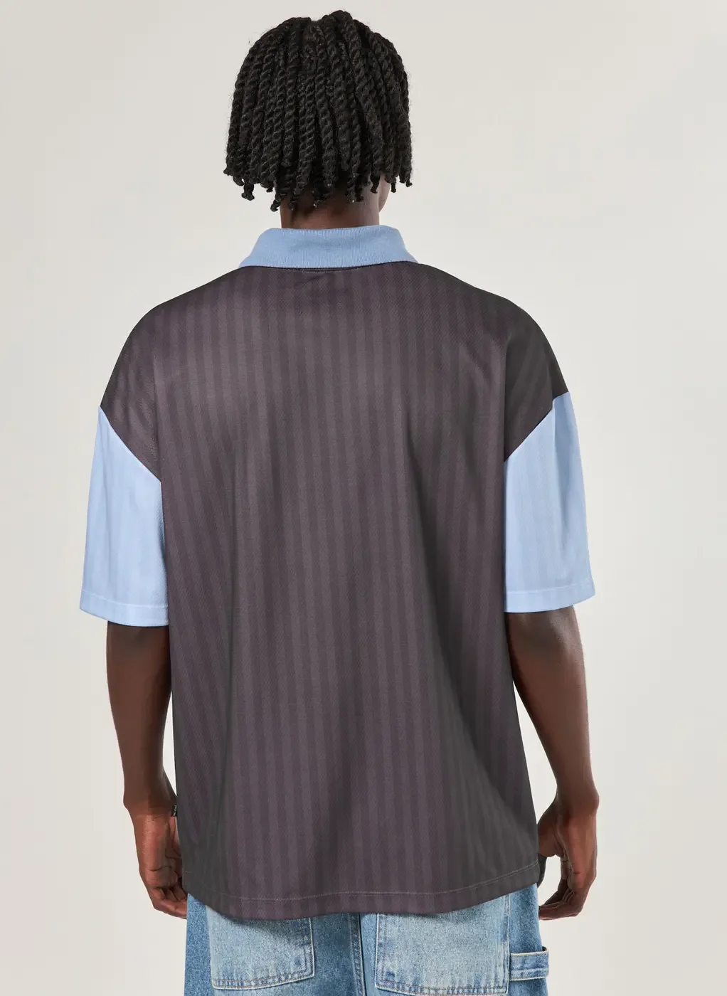 Camiseta Oversized Polo Esportiva Cinza E Azul