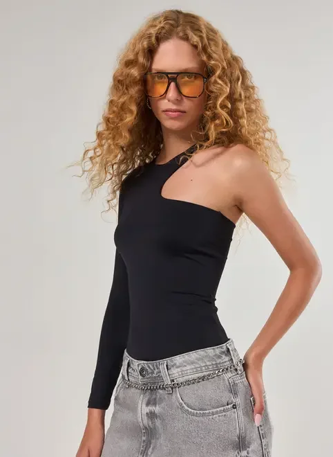 Body Poliamida Manga Única Recortes