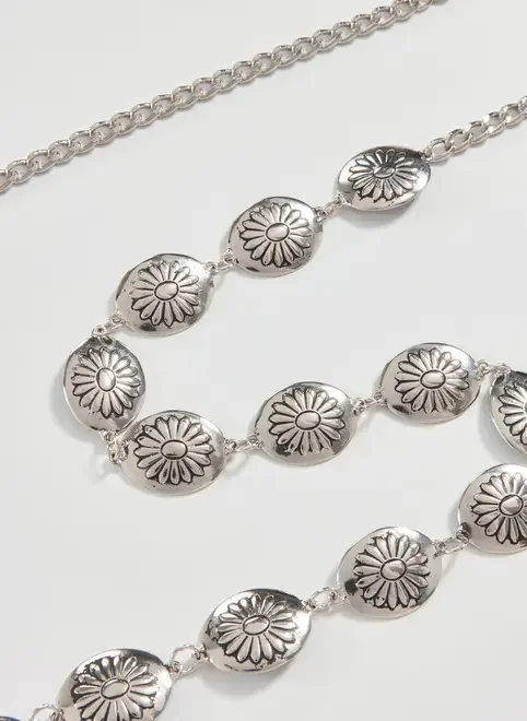 Cinto Corrente Prateada Flores