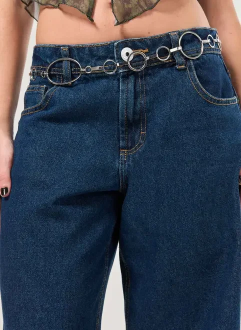 Calça Boy Cintura Baixa Jeans Escuro