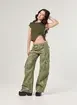 Calça Wide Leg Cargo Sarja Militar