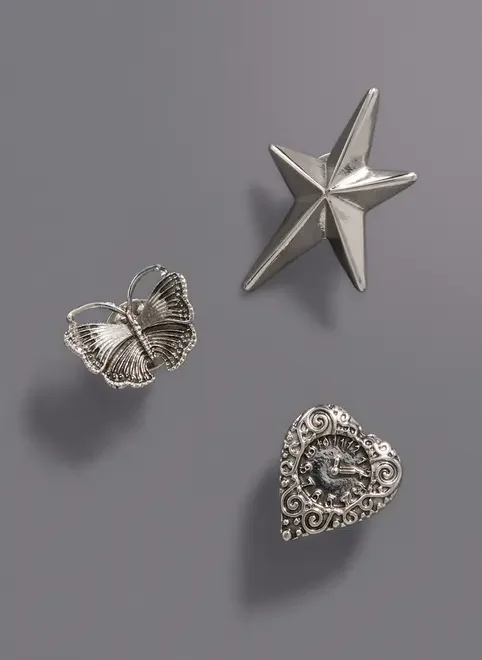 Conjunto Com 3 Broches Prateados