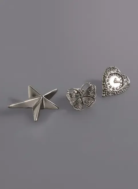 Conjunto Com 3 Broches Prateados