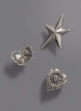 Conjunto Com 3 Broches Prateados