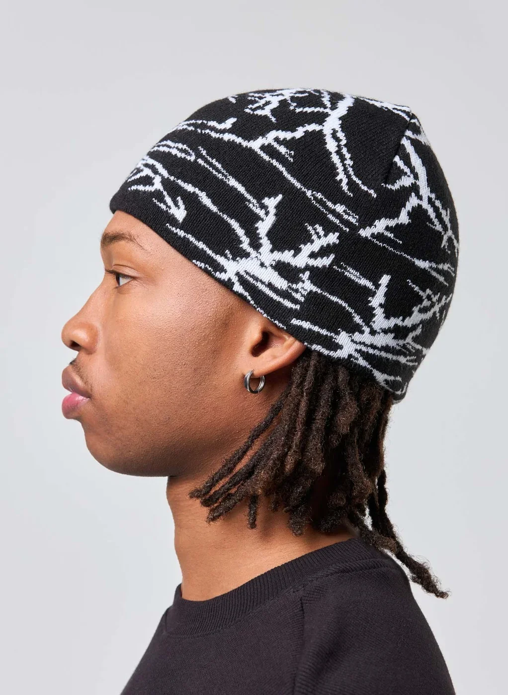 Gorro Tricô Preto Estampa Branca