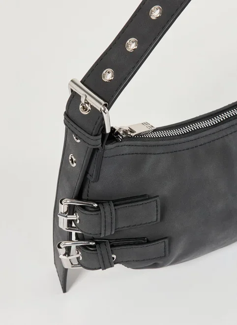 Bolsa Baguete Em Vinil Cinza